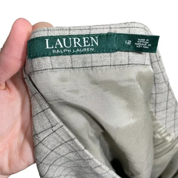 Ralph Lauren Wool Skirt NEW 12 Tatersall Plaid Cotton Khaki Beige Grid Ruffle - Picture 4 of 5